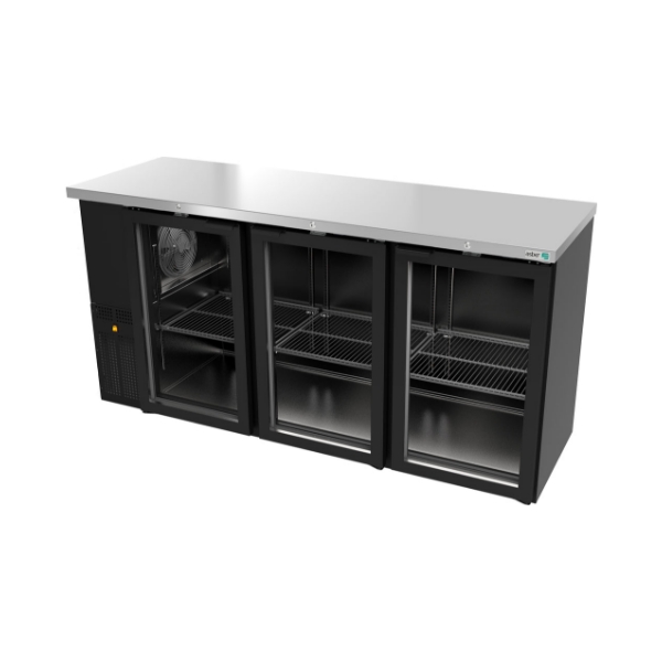 Asber ABBC-24-72G HC Refrigerador de Contrabarra Vinil Negro Slim Bar Line 3 Puertas de Cristal 18.3 Pies Cúbicos