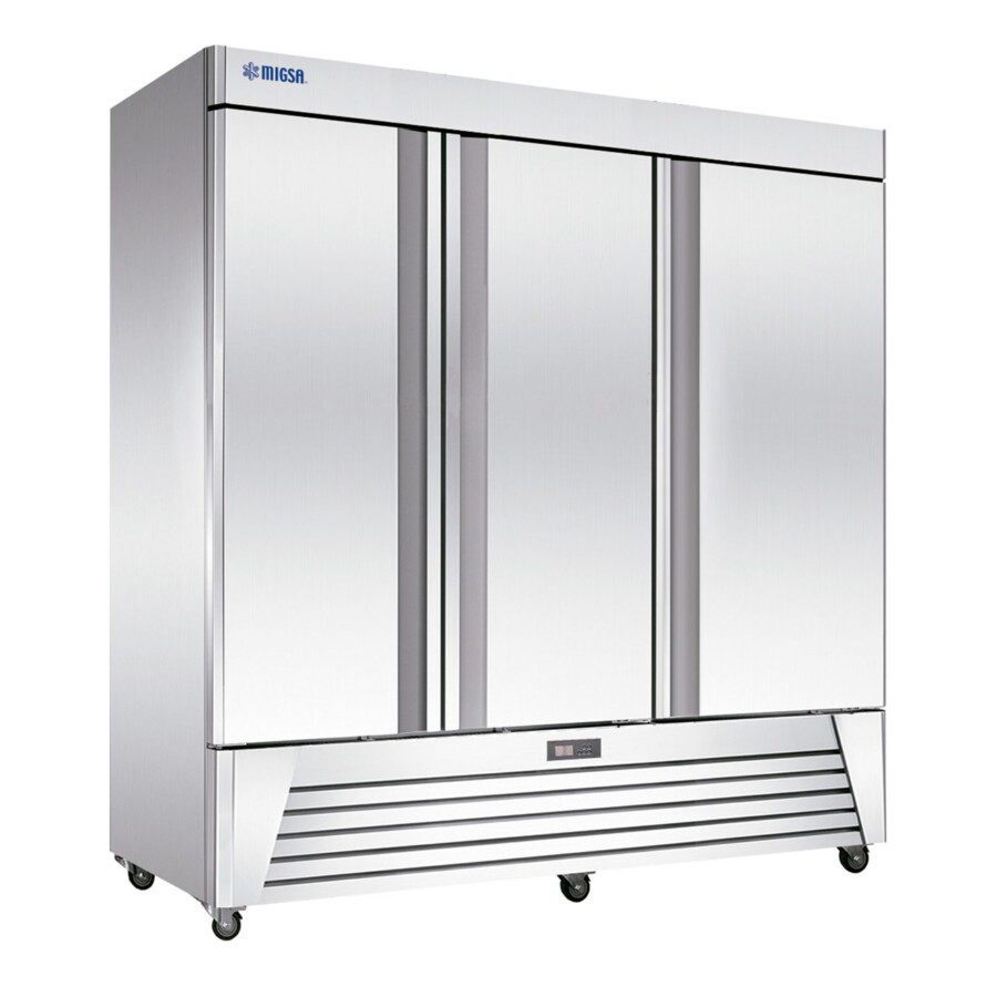 Migsa UR-78C-3 Refrigerador Vertical 3 Puertas Sólidas Acero Inoxidable 72 Pies Cúbicos